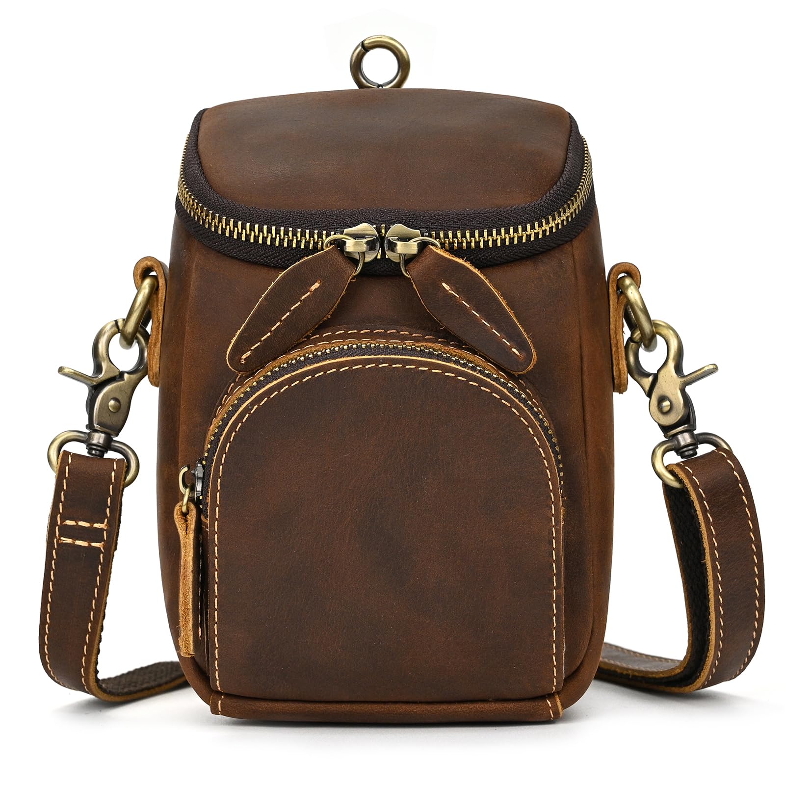 Mini Mens Genuine Leather Messenger Shoulder Bag Motorcycle Bike Riding Cycling Multi Waist Fanny Pack Small Leather Leg Bag for Wallet Coin Key iPhone, 9391 Brown