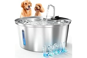 Pawccoli Dog Water Fountain Stainless Steel, 7L/1.8Gal Pet Fountain Water Bowl with Multi-Filtration & Deeper Drinking Aera, Large cat Water Fountain with Water Window & LED, Ultra-Quiet