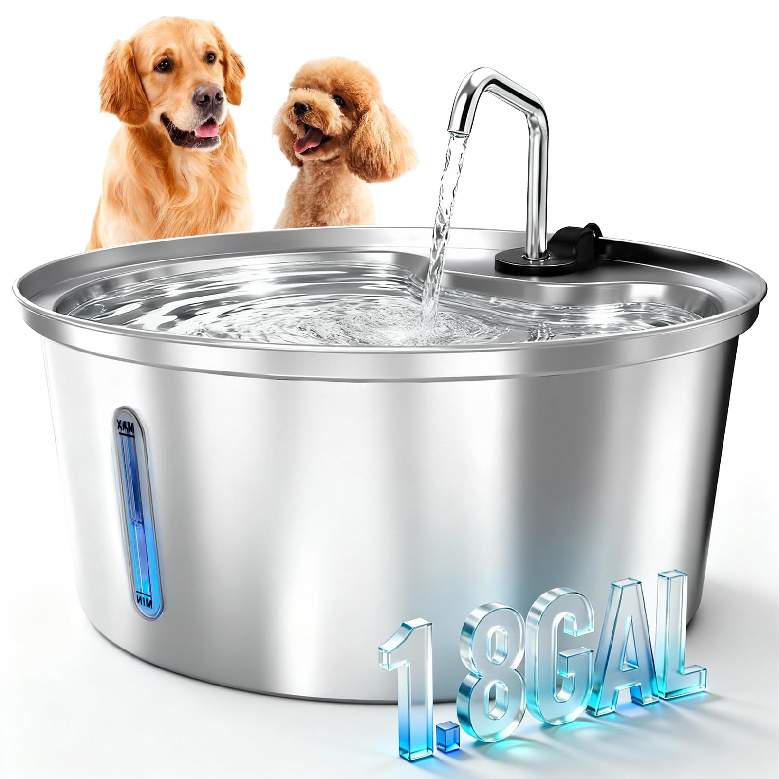 View 1 of *MISSING PARTS*
Pawccoli Dog Water Fountain Stainless Steel, 7L/1.8Gal Pet Fountain Water Bowl with Multi-Filtration & Deeper Drinking Aera, Large cat Water Fountain with Water Window & LED, Ultra-Quiet