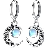 Moon Hoop Earrings for Women 925 Sterling Silver Moonstone Crescent Earring Moon Jewelry Gifts for Women