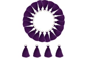 MSCFTFB 100 Pieces Mini Tassels Mala Tassel Kit with Jump Rings for Earring Necklace Jewelry Making Garland Keychain Charms Crafts Decorations(Purple)
