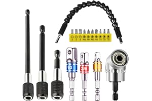 Bahagia 18pcs Flexible Drill Bit Extension Set, Hex Shank 105° Right Angle Drill Attachment, Bendable, 1/4 3/8 1/2" Universal Socket Adapter Set, 3pcs Drill Bit Holder Extension, Screwdriver Bit Kit