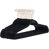 Amazon Basics Slim Velvet Non-Slip Space Saving Sturdy Suit Clothes Hangers, Closet Organizer, Black/Rose Gold, 30-Pack