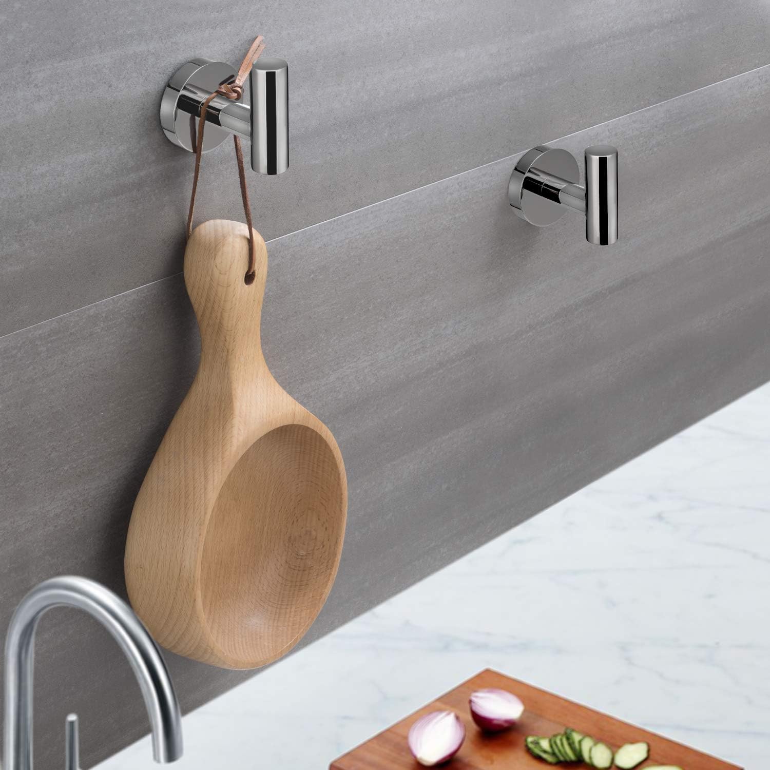 Polished Chrome Towel Coat Hooks SUS304 Stainless Steel Bathroom Clothes Garage Hotel Cabinet Closet Sponges Robe Hook Wall Mounted Round Kitchen Heavy Duty Bath Door Hanger 2 Pack: Home & Kitchen