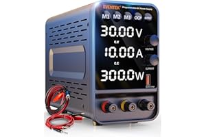 Eventek DC Power Supply, 30V/10A Variable Power Supply with Encoder Adjustment Knob, Memory Switching Bench Power Supply with 4-Digits LED Display, 5V/3.6A USB Output & Banana Plug Lead