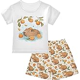 senya Cute Capybara Swimming Summer Pajamas Set Orange Short Cotton Sleepwear 2 Piece