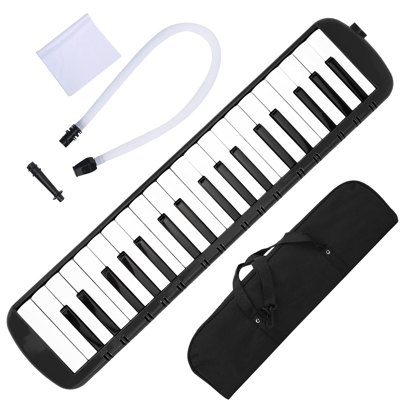 37 Keys Melodica, 48x11x5cm/18.9x4.3x2in Soprano Melodica Air Piano Keyboard, Piano Keyboard Wind Musical Instrument with Mouthpiece Tub and Carrying Bag for Young Man and Adults (Black)