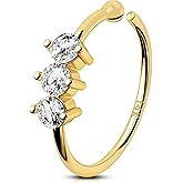 OUFER 14K Solid Gold Nose Rings Hoops, 20G Hoop Nose Rings for Women, Clear CZ Nose Piercing Jewely, Seamless Open Cartilage Helix Earrings