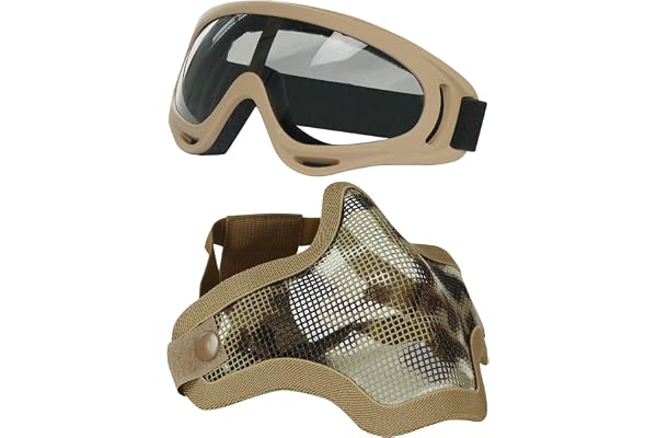 AOUTACC airsoft steel mesh half face mask and goggles protective gear set