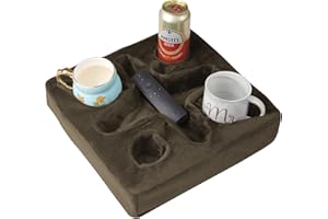 XCHOUXER Couch and Bed Cup Holder Pillow, Sofa Refreshment Tray for Drinks/Remote Control/Snacks Holder (Brown)