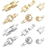 SUPERFINDINGS 8 Sets 2 Styles Brass Fold Over Clasps 2 Colors Zirconia Extender Clasp Closure End Caps for Bracelet Necklace Jewelry Extender