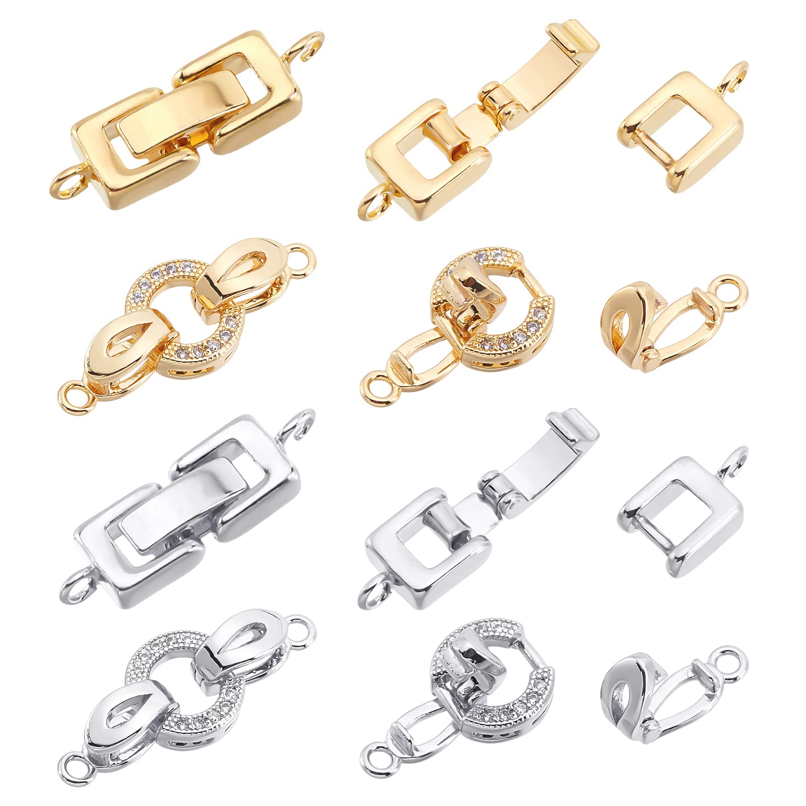 SUPERFINDINGS 8 Sets 2 Styles Brass Zirconia Fold Over Clasps 2 Colors Jewelry Clasp Closure End Caps Necklace Bracelet Extenders