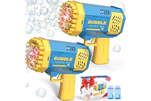 Dolanus Bubble Gun 2 Pack with 2 Bottles Bubble Solution, 40-Hole Light Up Dip Bubble Machine for Kids, Bubble Toy for 3 4 5 6 7 8 Years Old Boys Outdoor Indoor Kid Birthday Wedding Party(2*Blue)