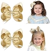 5.5 Inch 2pcs Yellow Gold Hair Bows for Girls Grosgrain Ribbon Toddler Hair Accessories with Alligator Clips for Toddlers Baby Girls Kids Teens