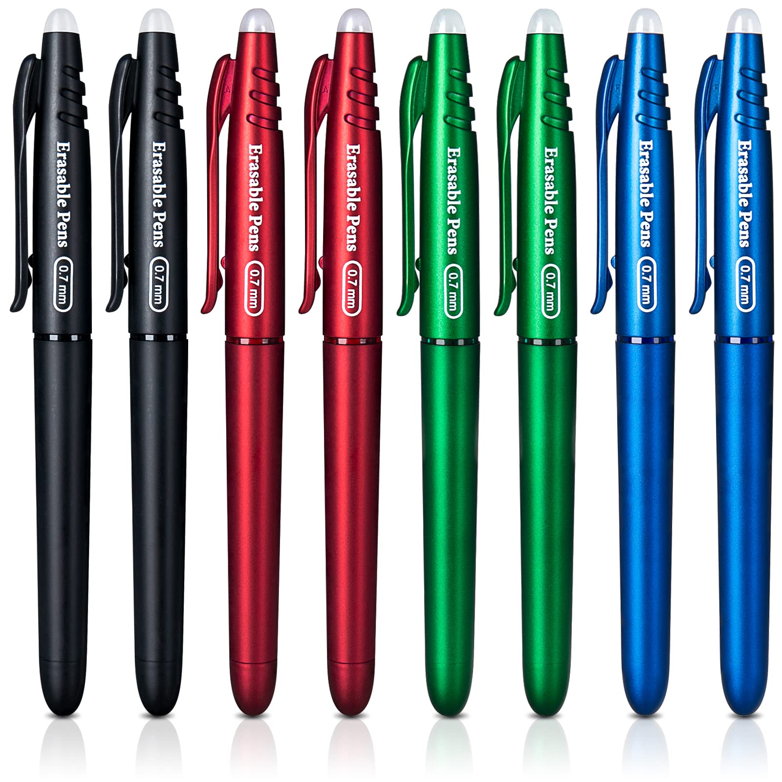 KERIFI Erasable Gel Pens 0.7mm, Heat Erasable Fine Point Ballpoint Pens, Gel Ink Pens with Eraser for Office School Writing Planning Journaling and Color-Coded Notes (Red, Blue, Black, Green)