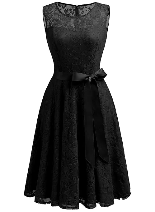 Dressystar Abendkleid Ärmellos Kurz Brautjungfern Kleid Spitzen Rundhals Damen Kleider