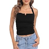 HDE Women's Halter Top with Built in Bra Ruched Backless Basic Summer Tops
