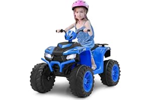COSTZON Coszton ATV for Kids, 24V Battery Powered Electric ATV Quad W/Soft Start, Wireless Connection, Music, Radio, Treaded Tires, LED Lights, Kids Ride-On ATV Kids 4-Wheeler for 3-8 Boys & Girls (Blue)