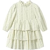 Seuyae Toddler Little Girls Floral Dress Long Sleeve Tiered Ruffle Cotton Dresses 2-8Y