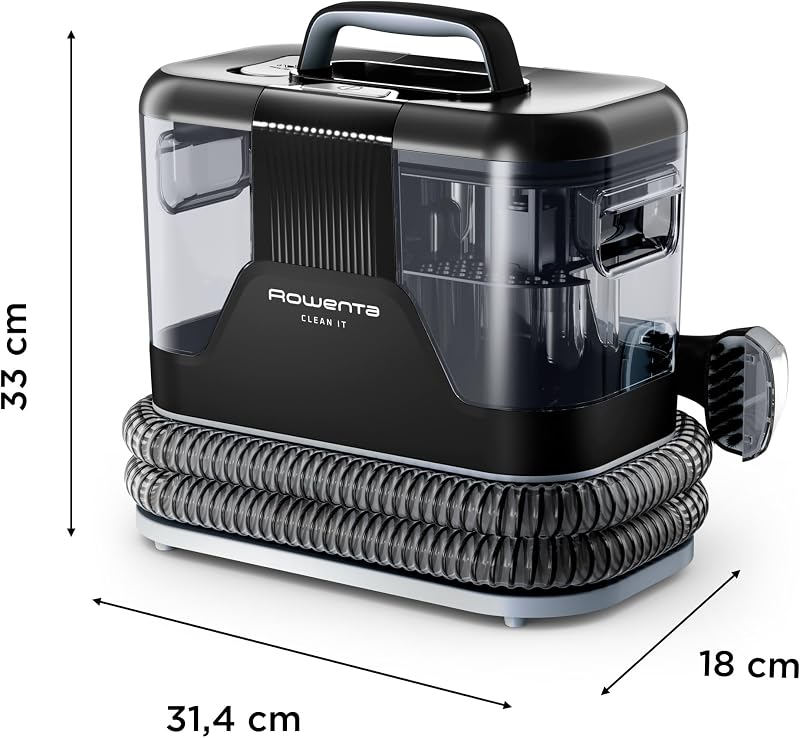 Rowenta clean it, aspirador multiuso para estofados, grande tanque removível com 1,8 l de água limpa e 1,5 l de águas residuais, design compacto, 12,5 kpa, 400 w, autolimpante, preto e branco, in5010