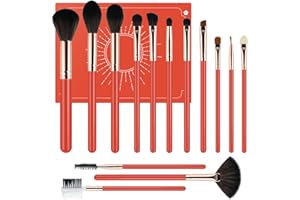 G-TEXNIK Makeup Brushes Set,Foundation Powder Brush Eyeshadow Brush Concealers Blush Face Professional Make up Brushes Kit with Gifts Box for Woman(Red Orange,14Pcs)