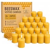 GINITIRI Beeswax Votive Candles Bulk, 8+ Hour Small Pillar Set | 24 Pack Non-toxic Natural,Lead-free Cotton Wick,Unscented for Home Decor,Prayer, Vigils and Weddings