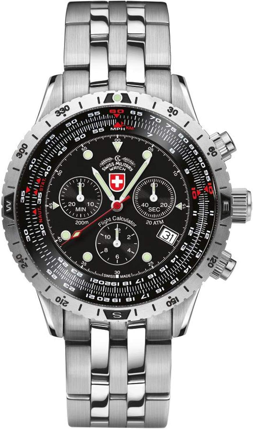 CX SWISS MILITARY AIRFORCE 1 WATCH SWISS ETA CHRONO FLIGHT CALC 200m WR BLACK