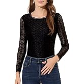 Allegra K Women's Lace Tops Sheer Dressy Casual Floral Lace Long Sleeve Tops