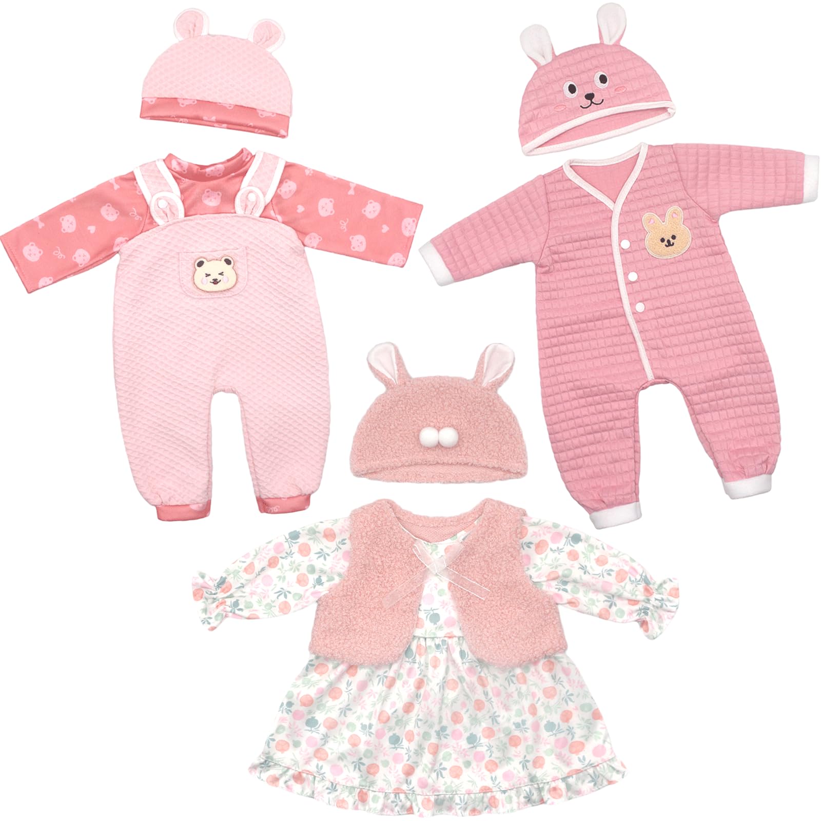 Doll Clothes for 18-20 Inches 43-50cm Baby Dolls, 3 packs Dress Outfits with Hats (Not Include Doll)