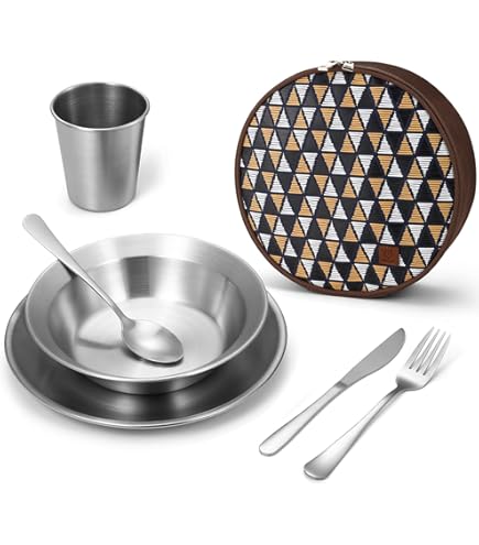 Camping Mess Kits 28 PCS Dinnerware Set Cookware Bowls Plates - View #10