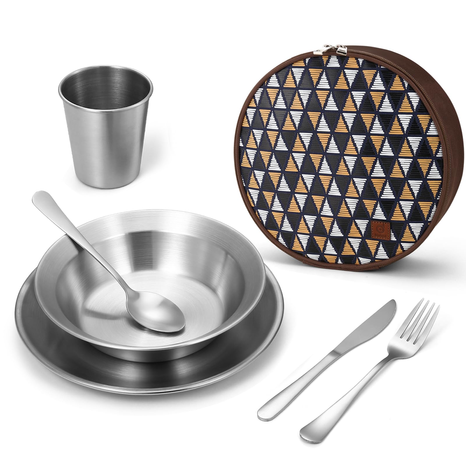 Odoland Camping Cutlery Set with Portable Pouch Case, Stainless Steel Tableware Kit Travel Utensil Set with Bag All-in-1 Flatware Kit for Hiking and Picnic Outdoor and Indoor, 1 People