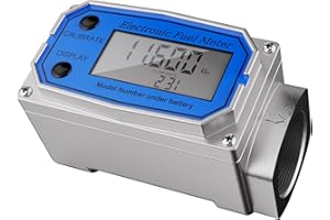 BREARO Flow Meter 1 Inches, Turbine Fuel Flow Meter 2.5-31 GPM, Digital Flowmeter Aluminum Alloy Engineered Fuel Meter ±1% Accuracy for Measure Diesel Kerosene Gasoline, Supports Gallon, QTS, PTS, L, m³