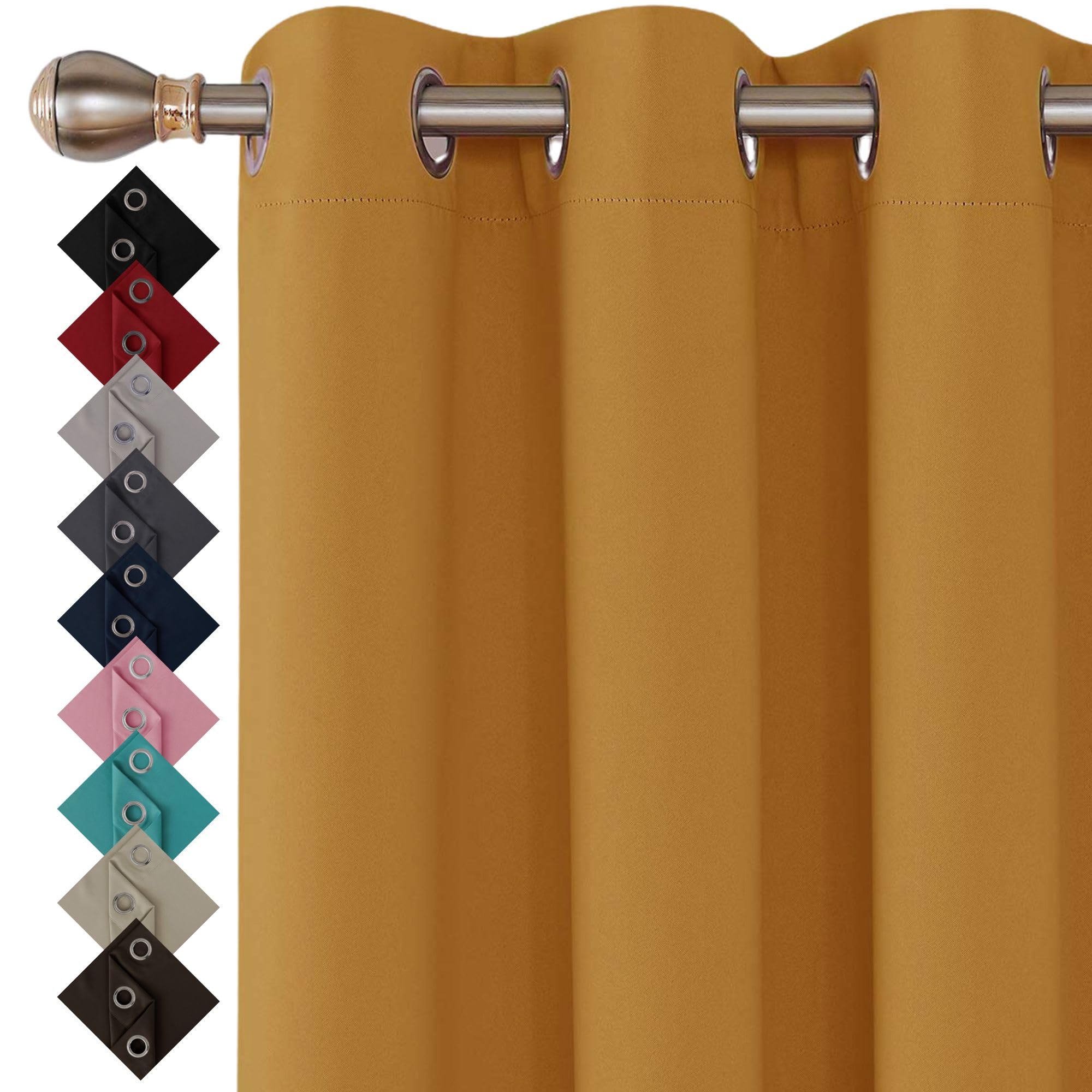 Thermal Insulated Blackout Ring Top Eyelet Curtains for Bedroom Windows 2 Panels (46”(116cm) wide x 54”(137cm) long, Ochre)