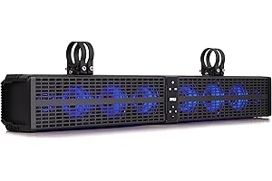 Pyle 32" Powered ATV/UTV Soundbar System, 200W Bluetooth Speakers with Built-in Amplifier, Waterproof and Weatherproof, Wireless BT Streaming and Auxiliary Input, LED Lights