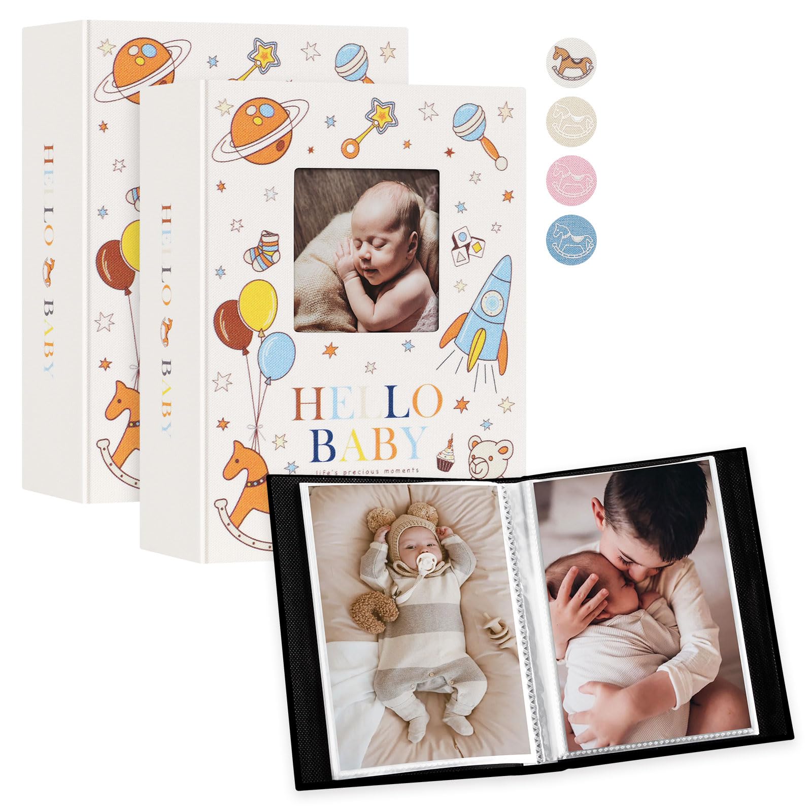 Photo 1 of Lanpn Baby Photo Album 4x6 100 Pockets 2 Packs, Mini Linen DIY Window Newborn Bebe Album Memory Book Sets, Holds 100 Top Loader Vertical Pictures Gift for Kids Boy Girl Baby Shower, Colorful