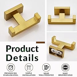 APLusee Double Robe Towel Hook Brushed Gold, 304