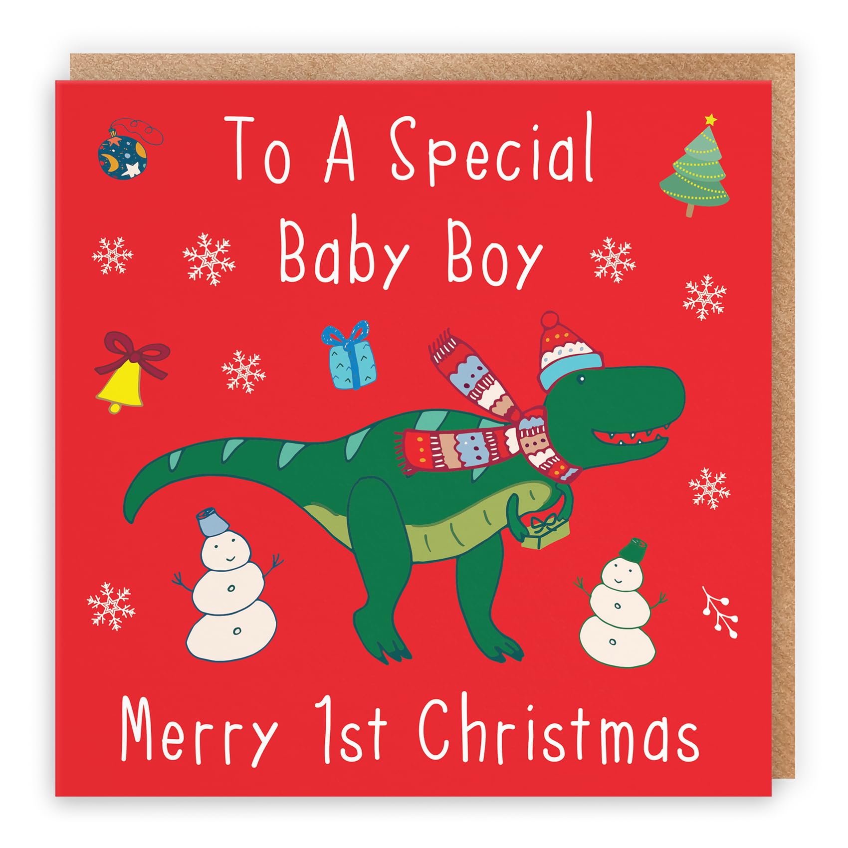 Hunts England - Baby Boys 1st Christmas Card - To A Special Baby Boy - Merry 1st Christmas - Dinosaur Collection