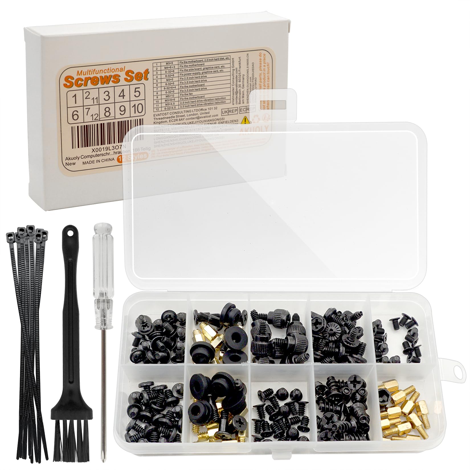 Akuoly Computer Screws Desktop Screw Set Standoffs for PC Mounting Motherboard Computer Fan 2.5'' SSD 3.5'' HDD Fixation on Desktops,166 Pieces