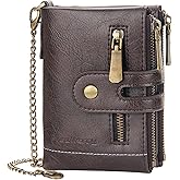 Mens Wallet with Chain PU Faux Leather Bifold Wallet for Men Double Zipper Coin Pocket Purse Double Anti-Theft-Mens Gift
