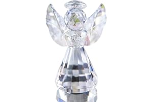 HDCRYSTALGIFTS 3inch Crystal Guardian Angel Figurine Paperweight Decor Glass Christmas Angel Statue Ornaments Art Collectible Gift for Women (Clear)