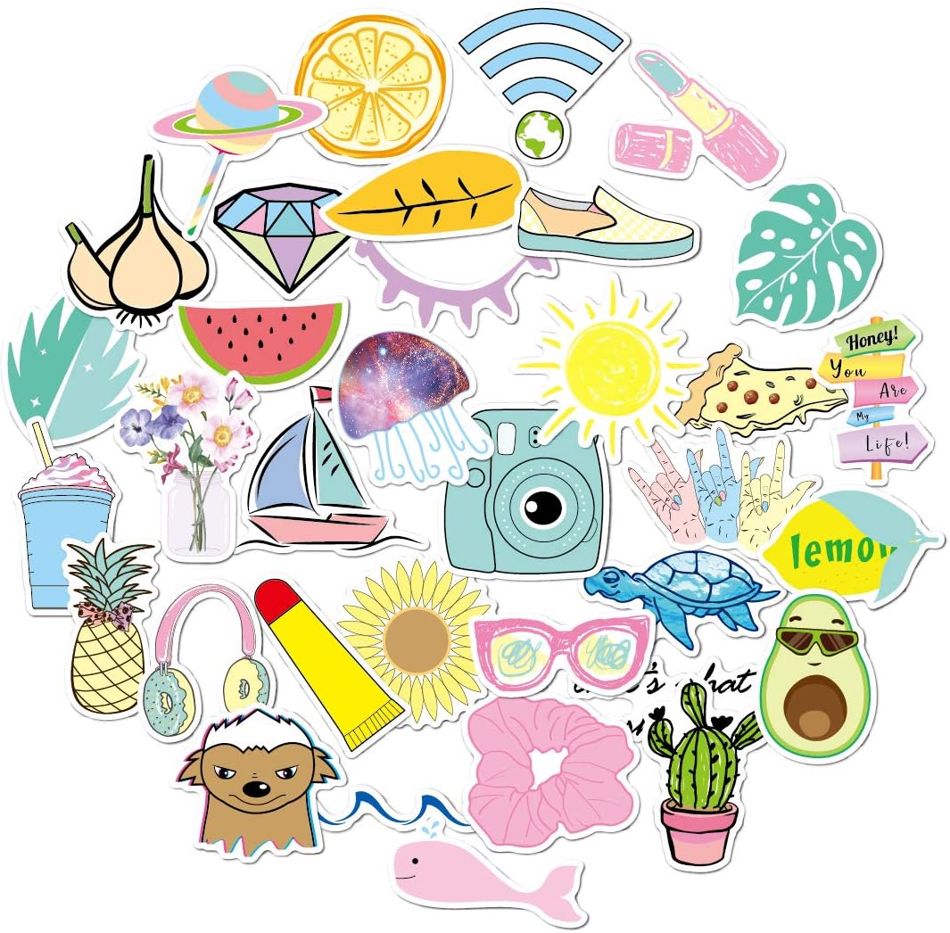 Cute VSCO Stickers for Water Bottles, 35 Pack Laptop Stickers Trendy Aesthetic Stickers for Teens, Girls, Kids Waterproof Stickers Water Bottle Stickers for Laptop Skateboards Guitar Computer