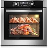 Zomagas 24 Inch Electric Wall Oven 2.8 Cu.Ft 3220W Single | 3-key digital control, 360 rotisserie, 9 functions, enamel cavity, for precise baking and home use
