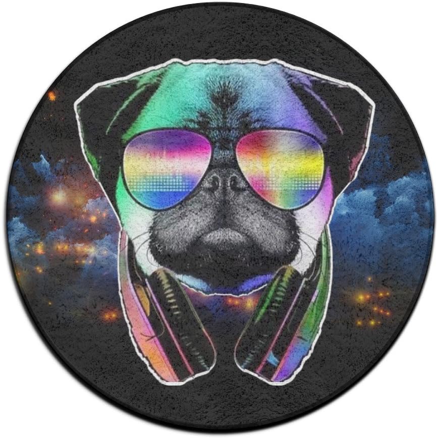 DJ Pug Dog with Headphones Sunglasses Doormat Entrance Mat Floor Mat Rug Indoor/Outdoor/Front Door Mats Non Slip