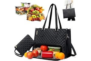 Sac fourre-tout pour ordinateur portable avec compartiment à déjeuner isotherme pour femme, sac de travail en cuir synthétiqu