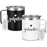 LiqCool Godparents Proposal Gift, Godmother & Godfather Mug Set with Keychain, Godparents Gift for Godmother Godfather, Will You be My Godparents Proposal, Christmas Baptism 12 Oz Black & White