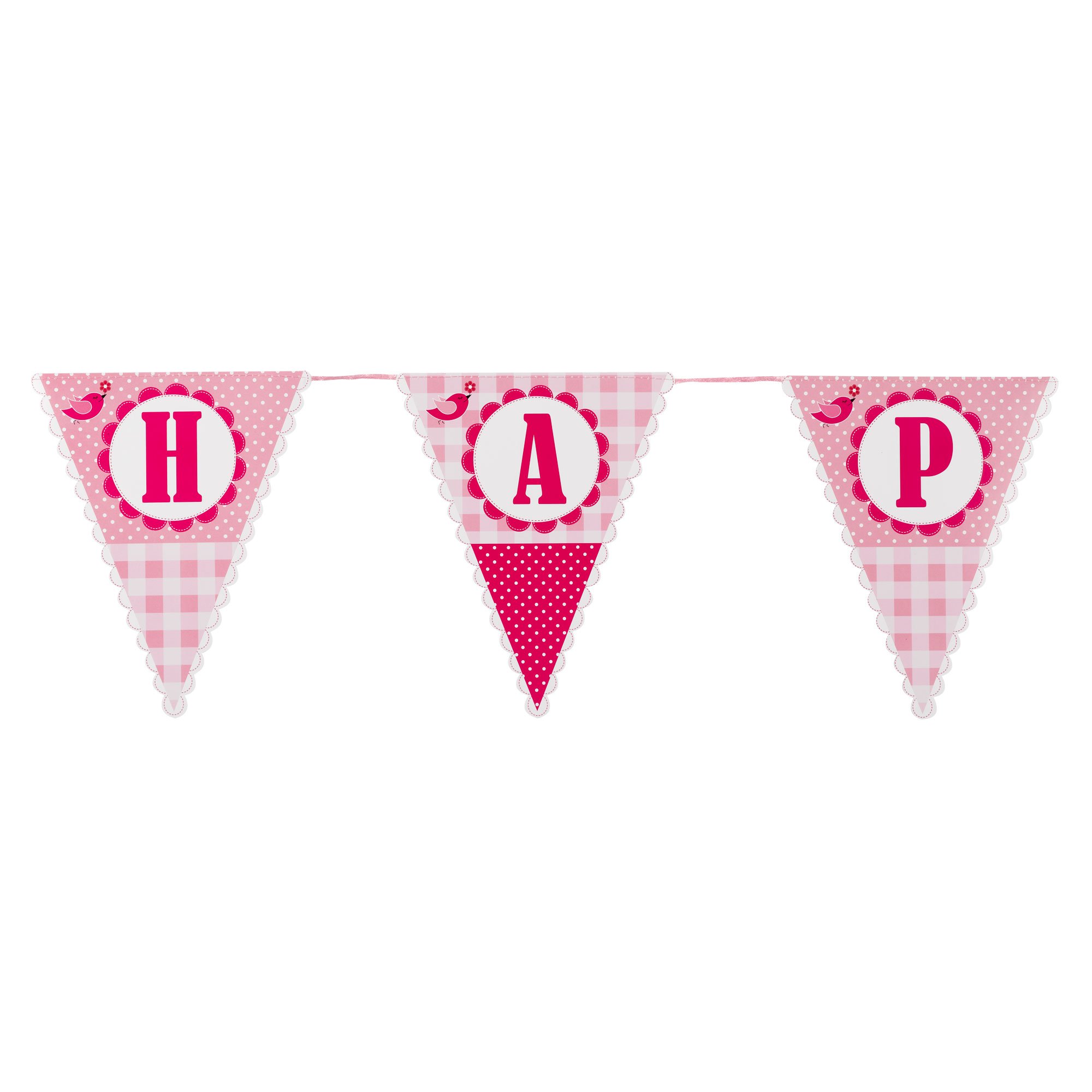 Neviti Little Bird Tableware Happy Birthday Party Supplies Decorations Flowers Pink Girls (Paper Bunting)