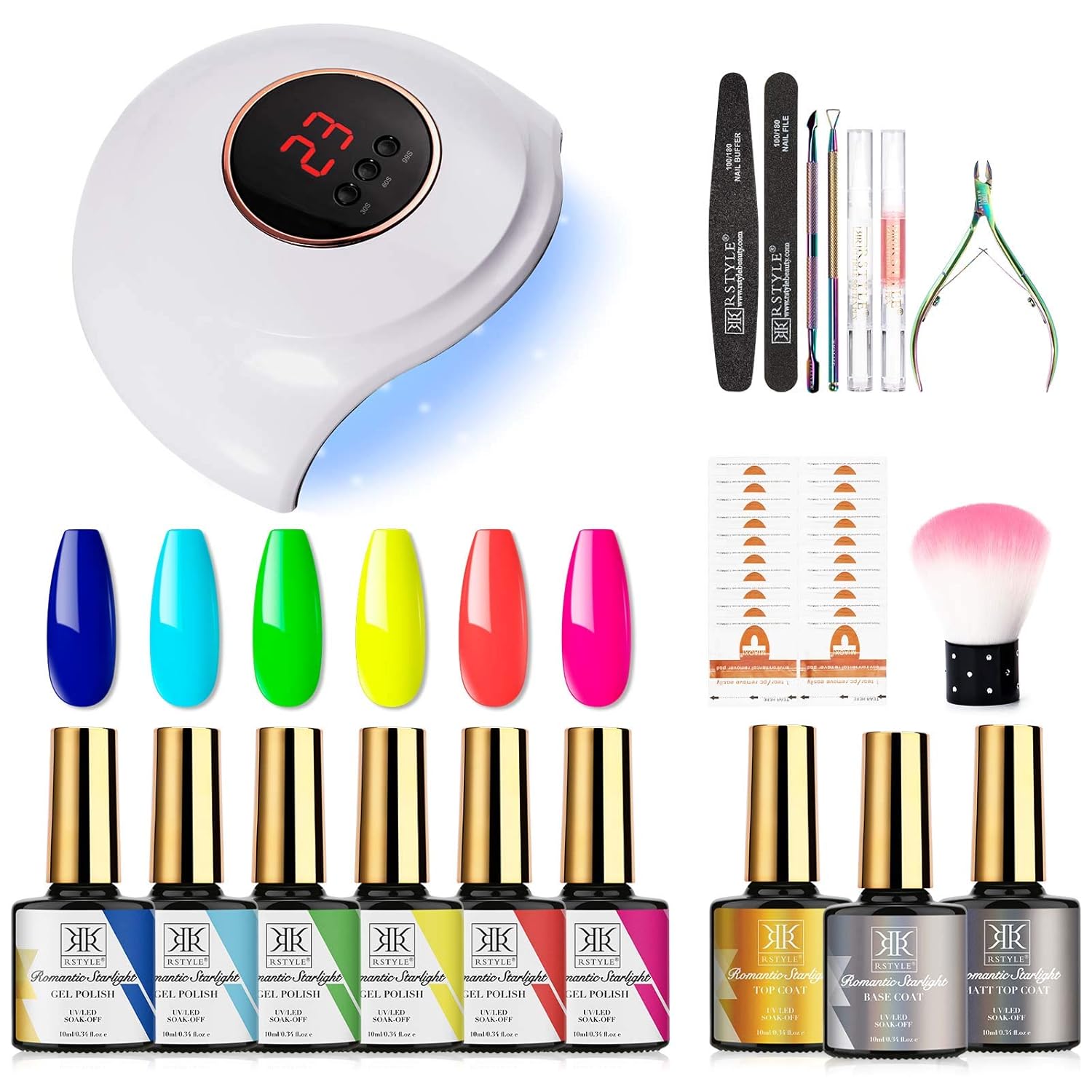 RSTYLE Gel Nail Polish Starter Kit with UV Light, 6