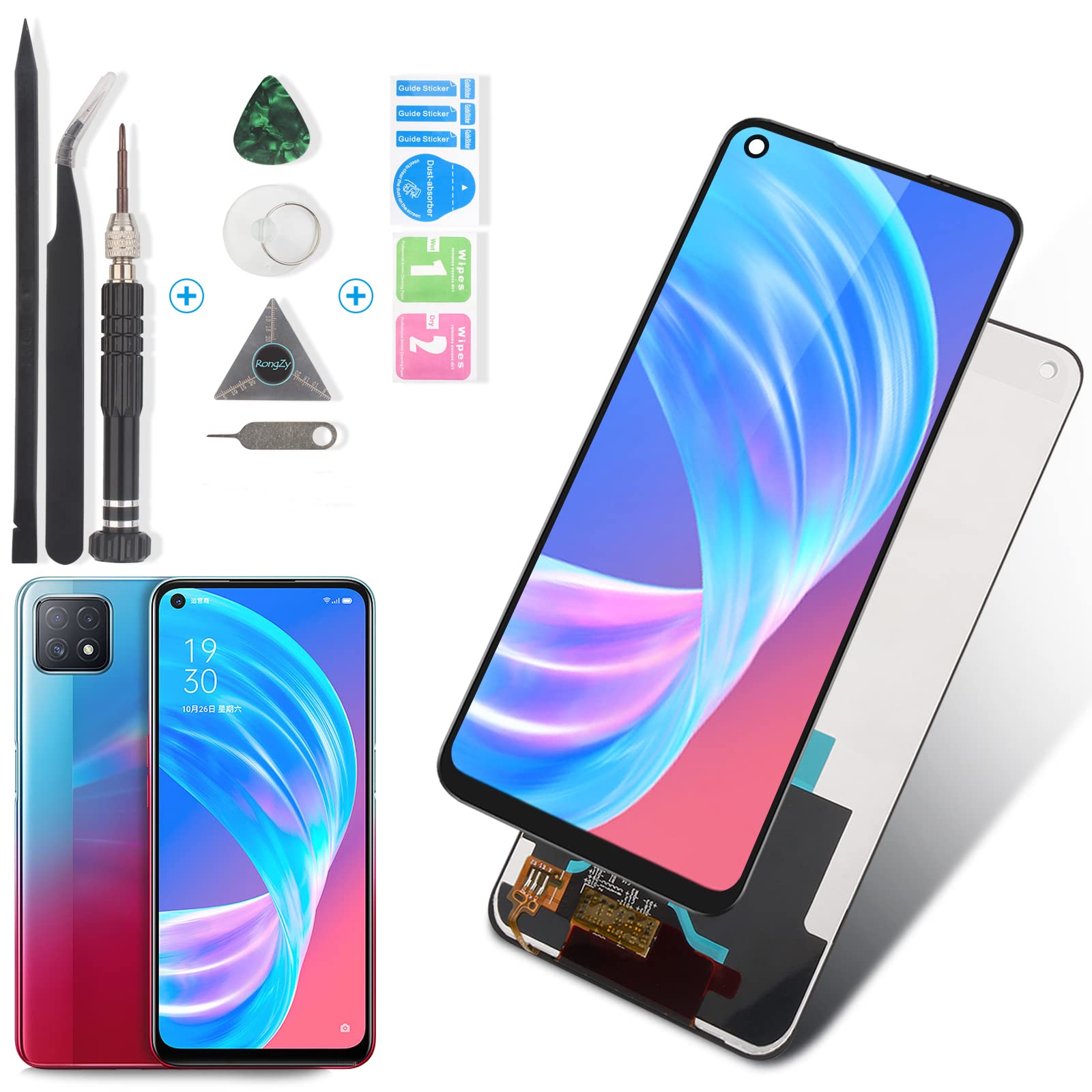 RongZy Display for Oppo A72 5G PDYM20 PDYT20 LCD Screen Replacement Digitizer Touch Screen Assembled Replacement with Tools (Black)