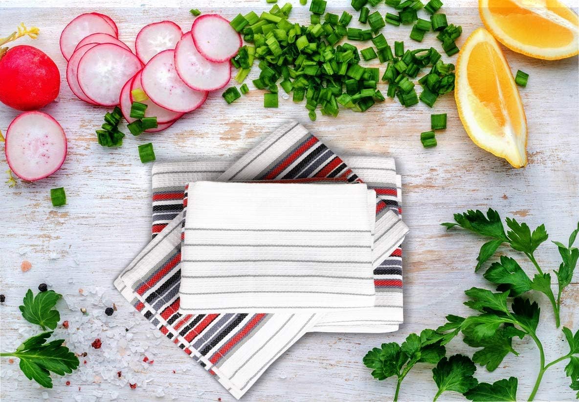 Urban Villa Kitchen Towels, Premium Quality, 100% Cotton Dish Towels, Mitered Corners, Ultra Soft (Size: 20X30 Inch), Multi Color Waffle Stripes, Highly Absorbent Bar Towels & Tea Towels - (Set of 8): Kitchen & Dining
