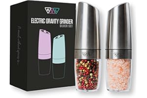 KSL Gravity Electric Salt and Pepper Grinder Set - Adjustable Motorized Electrical Powered Auto Shakers Holiday kit - Automat
